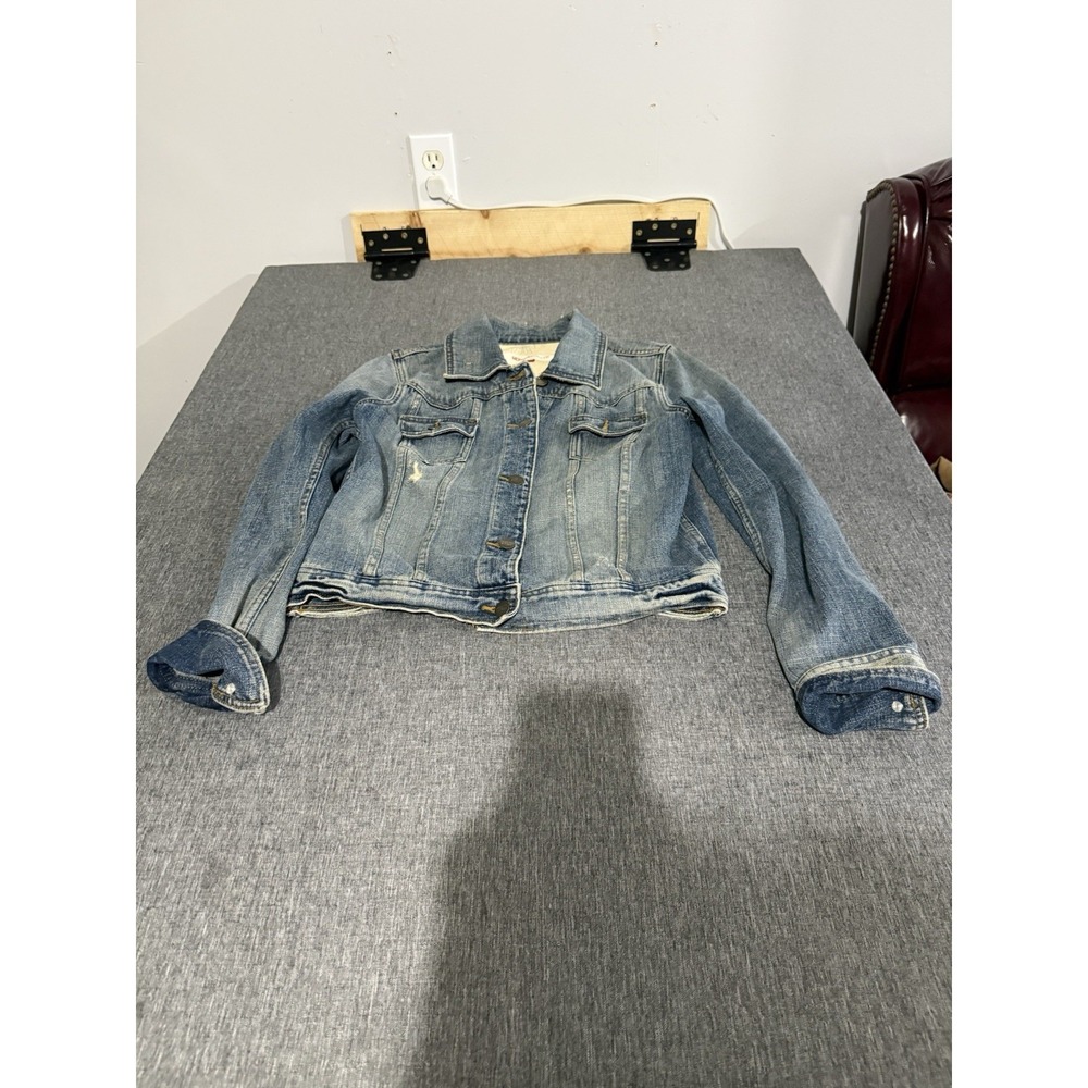 Mossimo Denim Vintage Y2K Distressed Cropped Jean Jacket Women's Sz L